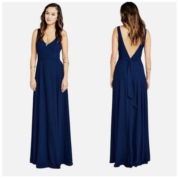 Show Me Your Mumu Jenn Maxi Formal Bridesmaid Dress Rich Navy Chiffon NWT XS - Picture 1 of 6